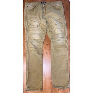 8IGHTH / DSTRKT Mens Gold Jeans Moto Ribbed Zipper‎ Skinny Denim Size 38x34